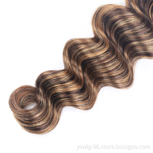 Best Selling Machine Double Weft Raw Brazilian Virgin Human Hair Extensions Piano Color #4/27 Loose Deep 3/4 Bundles